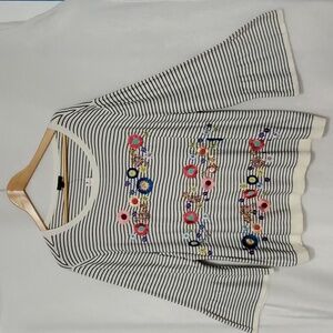 🏠 NWT TALBOTS Stripped Embroidered Beaded Embellished Long Sleeve Top Size 3X